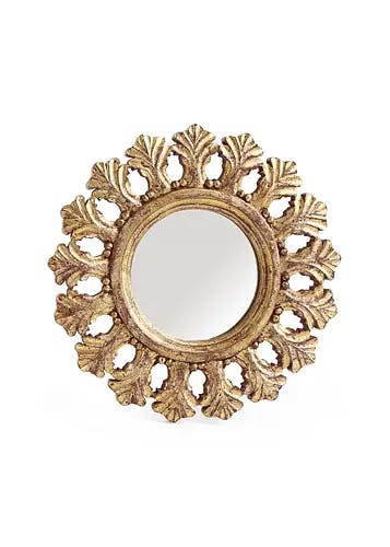 Exclusively Crafted Round Mango Wood Mirror with Gold Foil