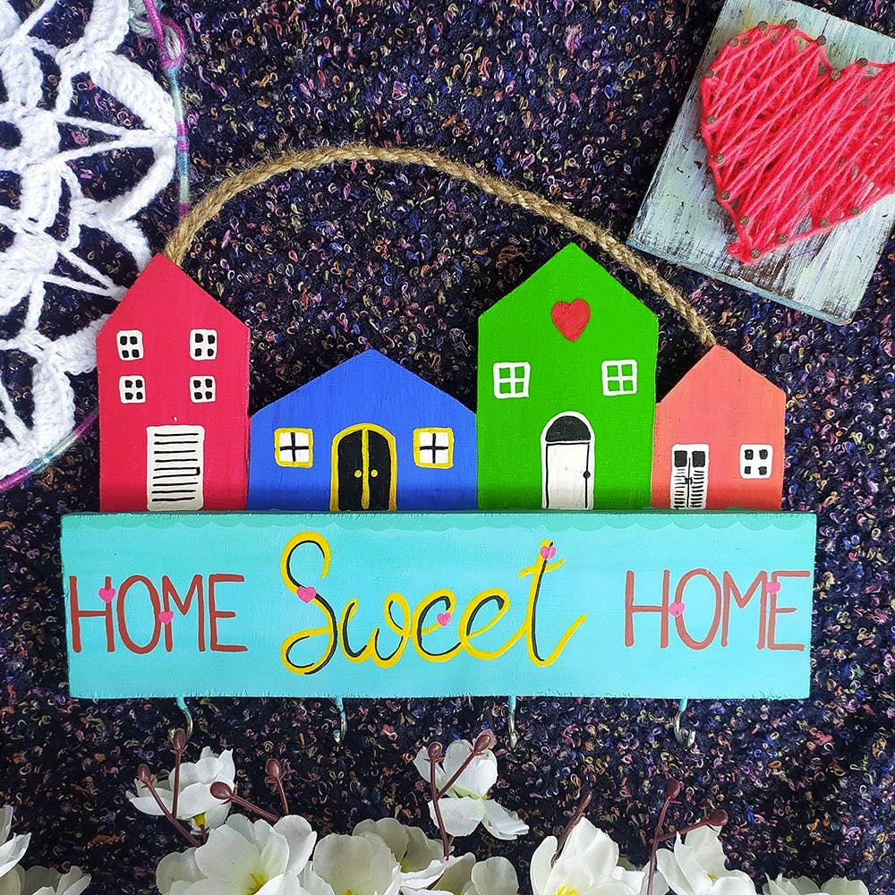 Handcrafted "Home Sweet Home" Keychain Holder - 4 Key Holder Spots