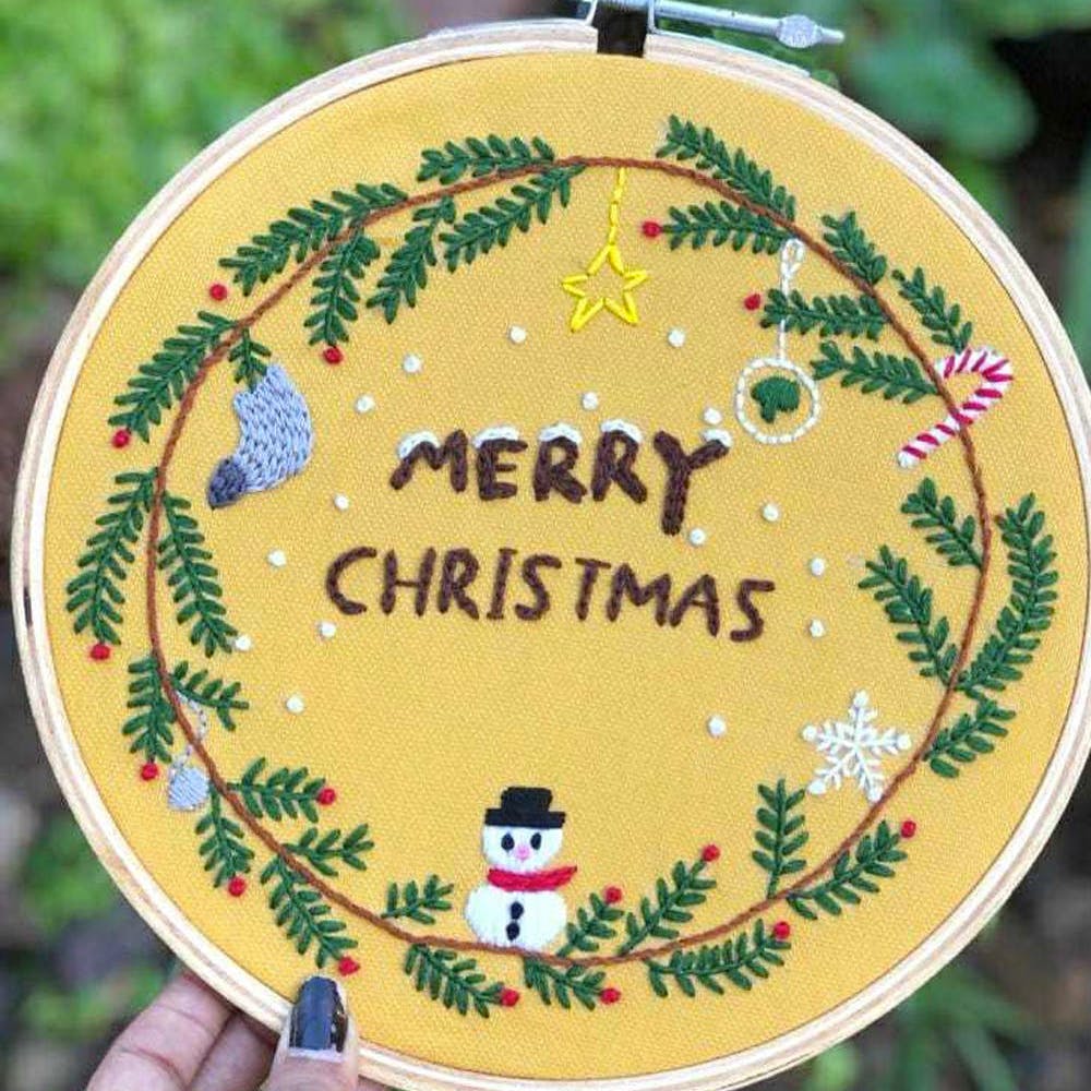 'Merry Christmas' Embroidered Wall Hoop