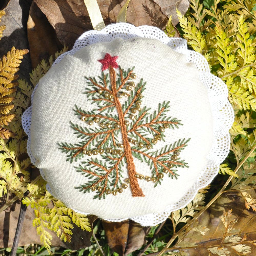 Hand Embroidered Christmas Ornament - Tree