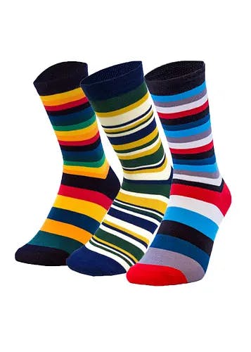 Men Colourblocked Striped Pack of 3 Crew Socks