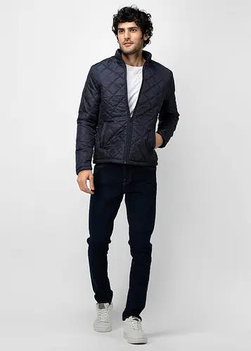 Men Solid Basic Quilted Full Sleeves Jacket