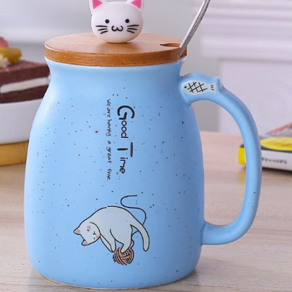 Ceramic Cat Mug With Lid