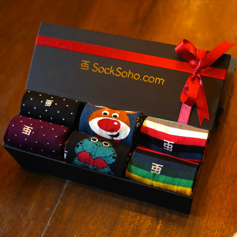 Men Happy Gift Box Pack of 6 Crew Socks