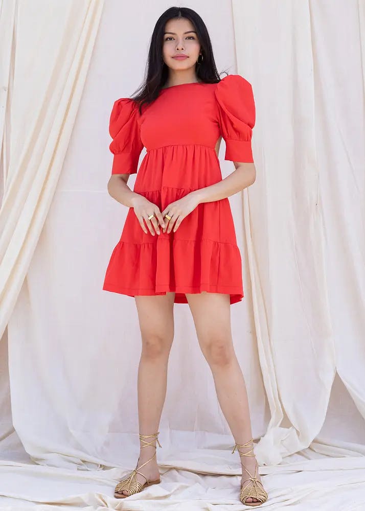 Women Red Short Backless Dress