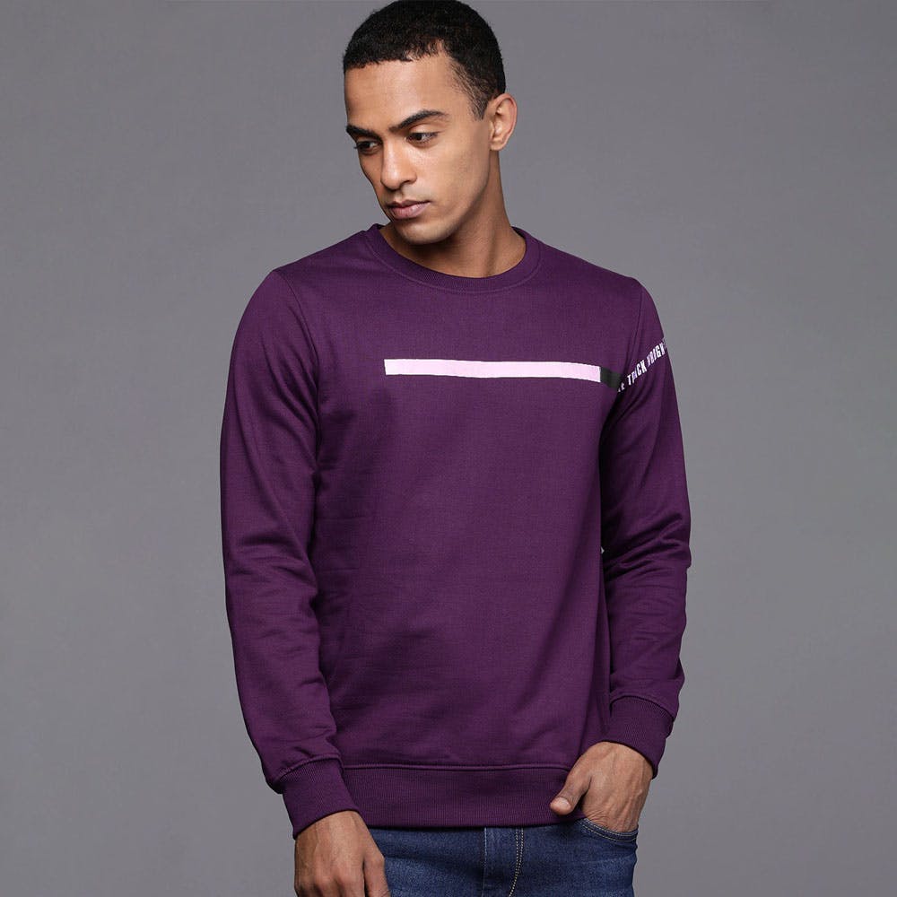 Men Purple Printed Pullover Sweatshirt