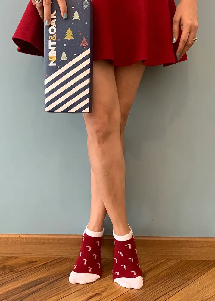 Women Candycan Graphic Red Ankle Socks
