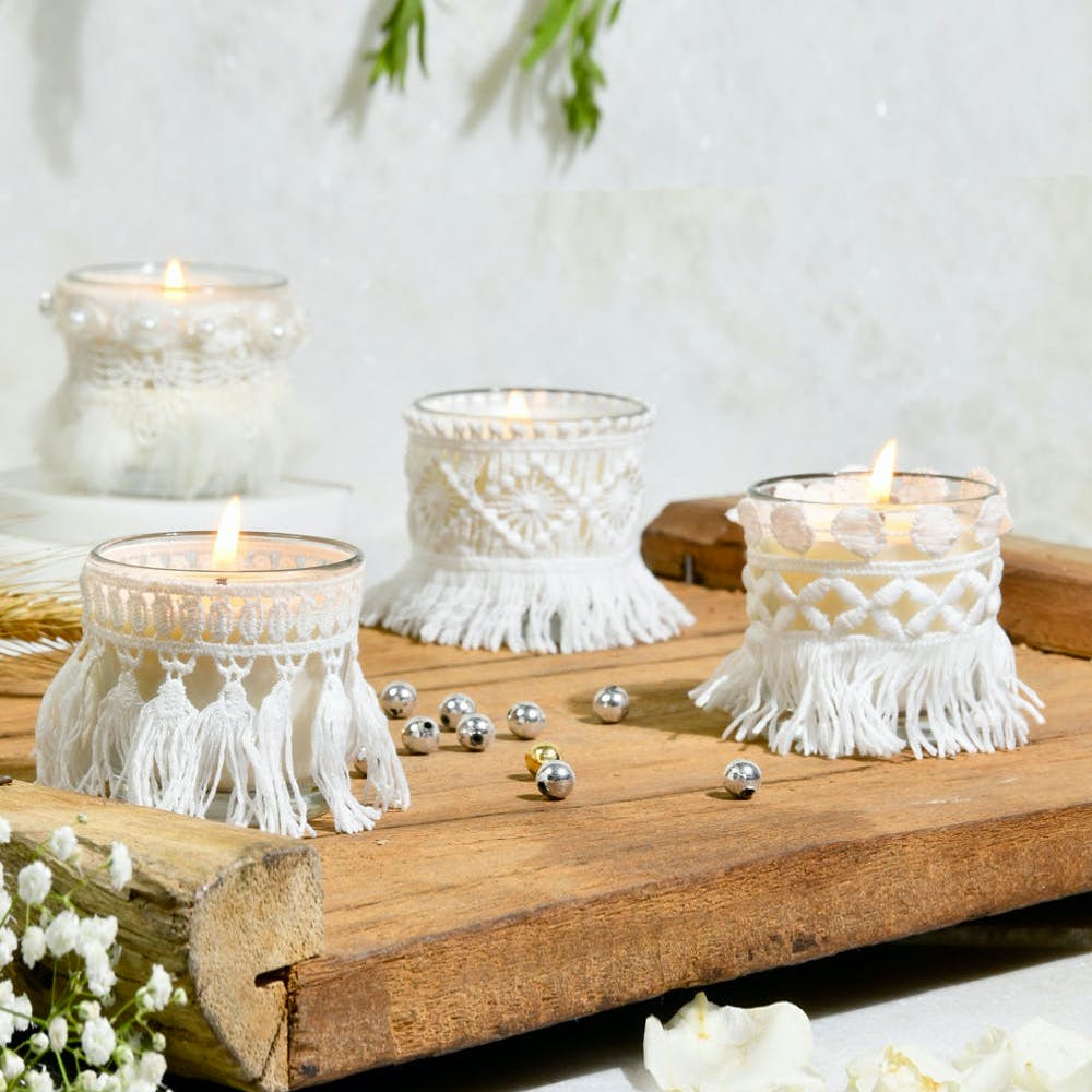 Macramé Detail Set of 4 Scented Candles