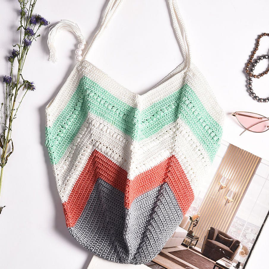 Multicolored Handcrafted Crochet Cotton Tote Bag