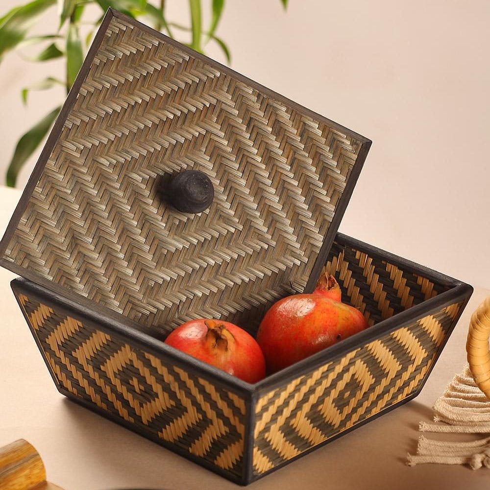 Handmade Bamboo Fruit Basket With Lid