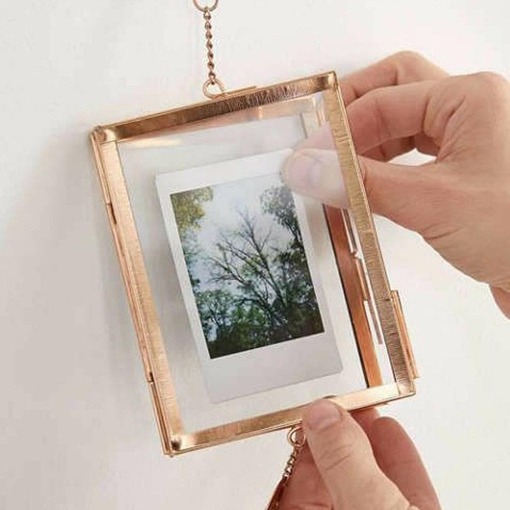 Golden Border Glass Hanging Photo Frame