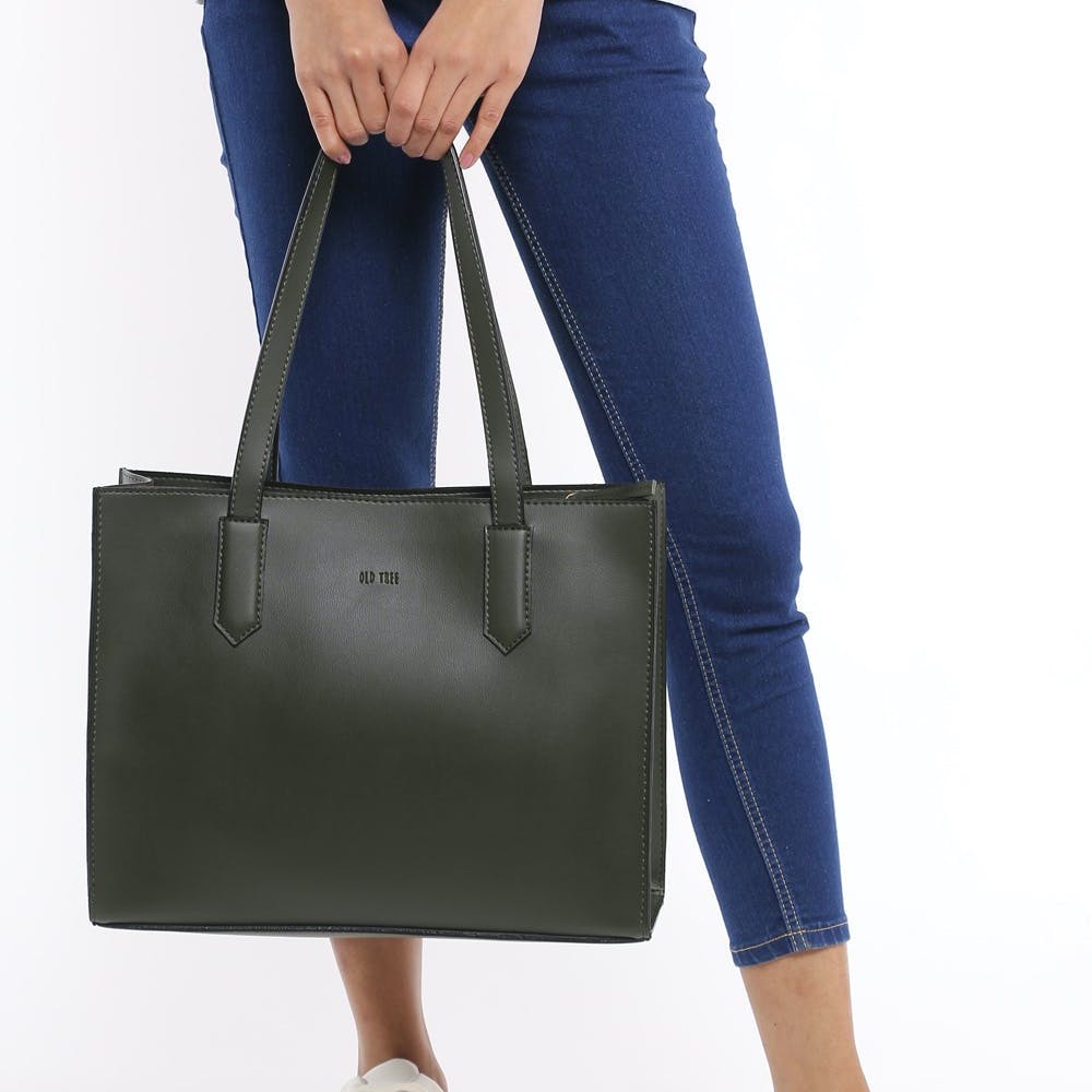 Basic Solid Everyday Zipped Tote-Green