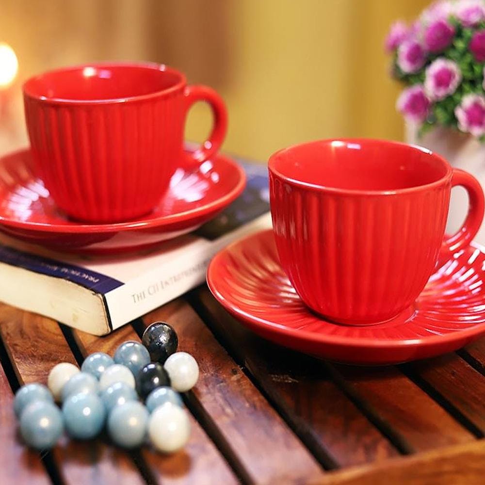 Ceramic Tea Cup with Saucer- Set of 2