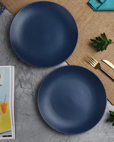 Set of 2 - Handpainted Ceramic Matte Dinner Plates (10 Inches, Microwave & Dishwasher Safe)