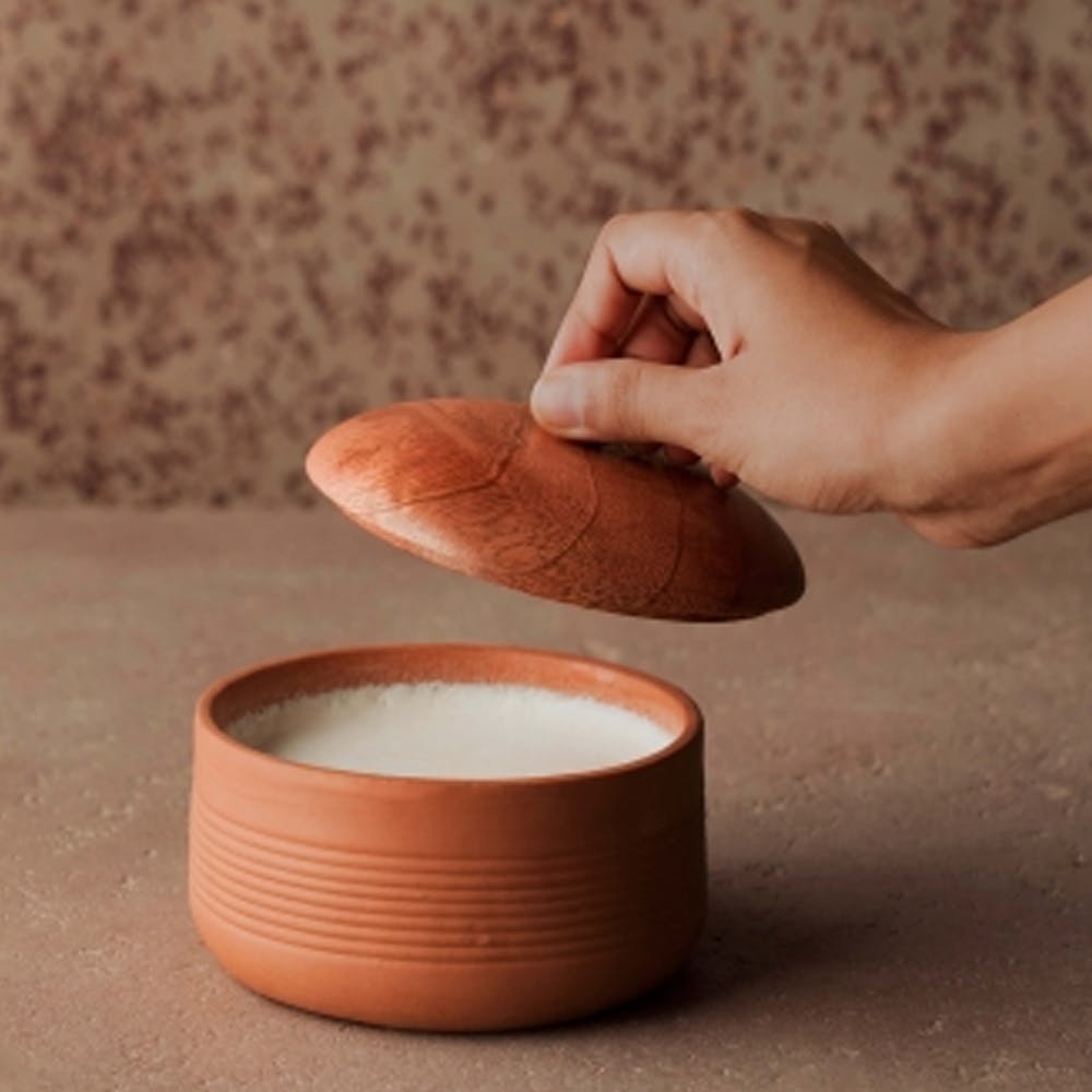 Terracotta Curd Setter with Wooden Lid