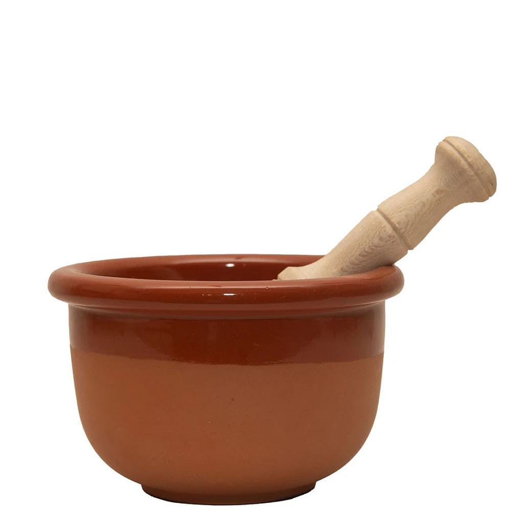 Terracotta Ceramic Mortar with Wooden Pestle