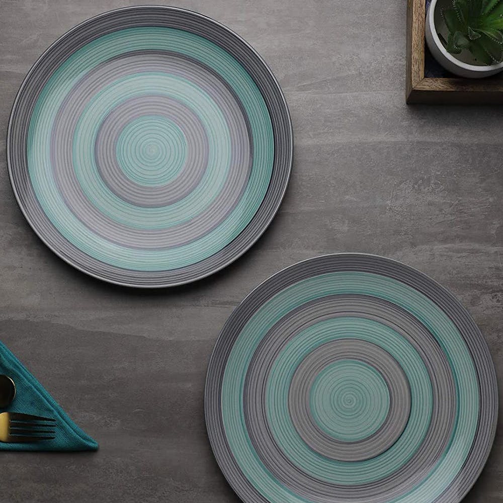 Ocean Ceramic Cyan & Grey Dinner Plates 10 - Set of 4