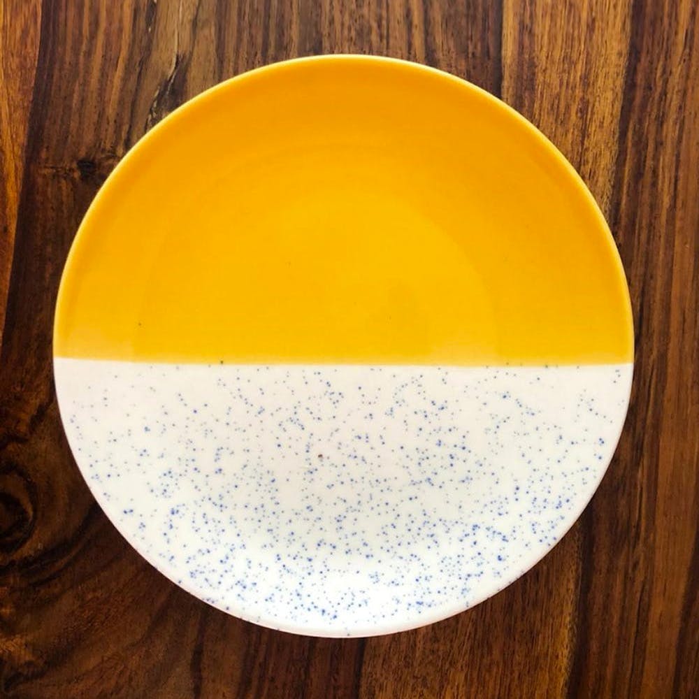 Yellow 'Dual Pattern' 10 inches Ceramic Dessert Plates - Set of 2