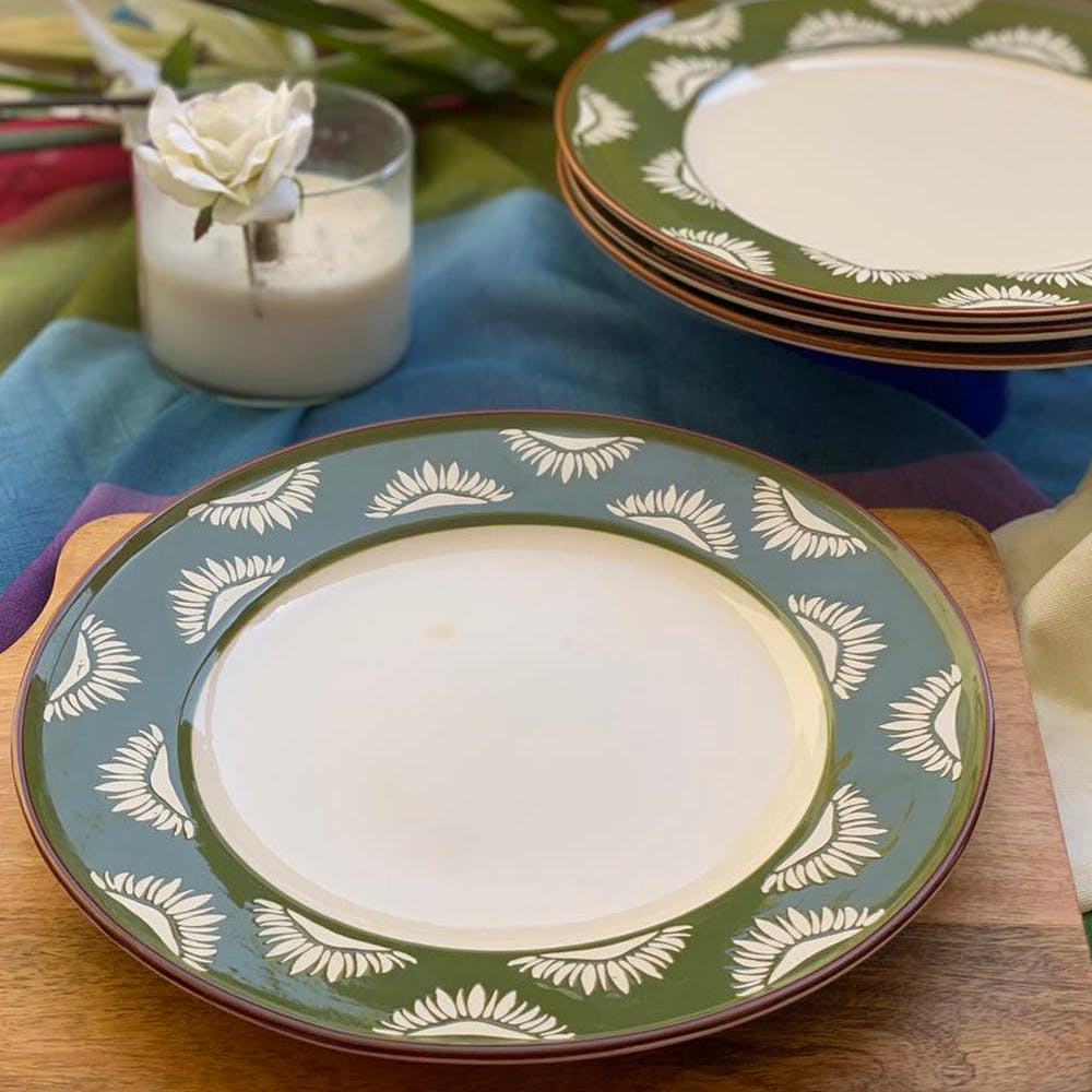 Olive Green & Ivory Ceramic Quarter Plates