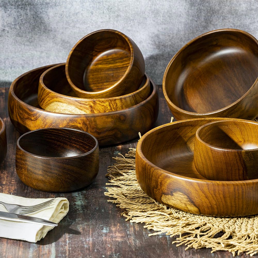 Baro Wooden Bowls- Set Of 1 Large And 2 Medium Bowls