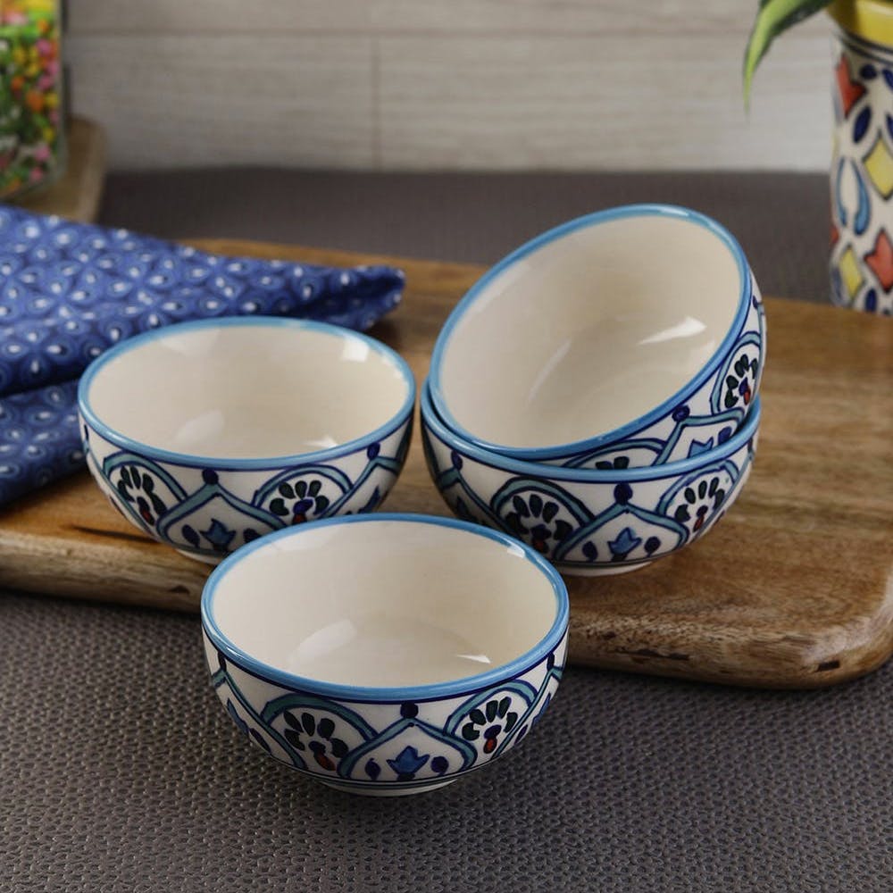 The Royal Crown Blue Ceramic Veg Bowls/ Katori Set of Four
