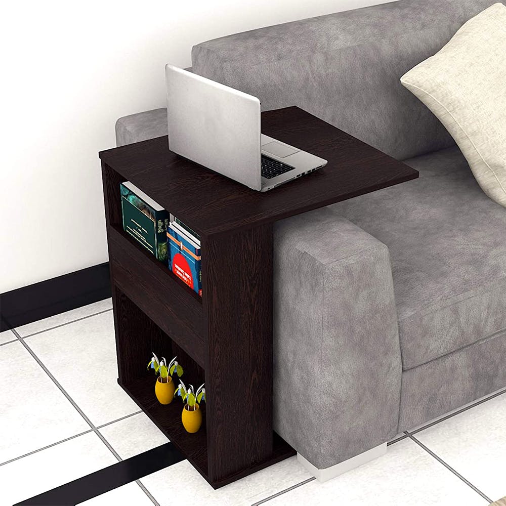 Engineered Wood Sofa Bedside Table End Table with Display Magazine Rack Mini Laptop Table