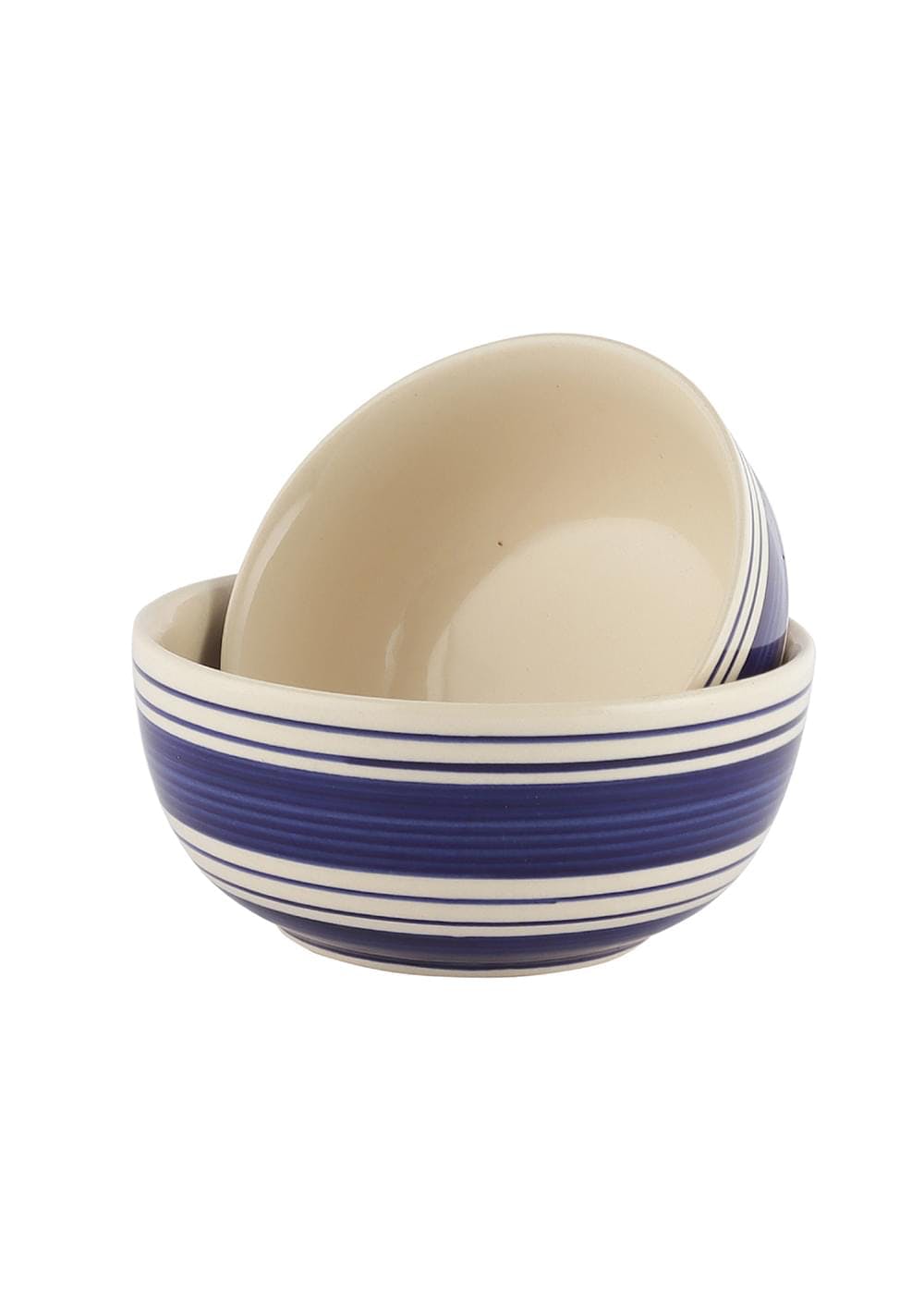 Indigo Blue Stripes Ceramic Small Serving Bowls- Set of 2