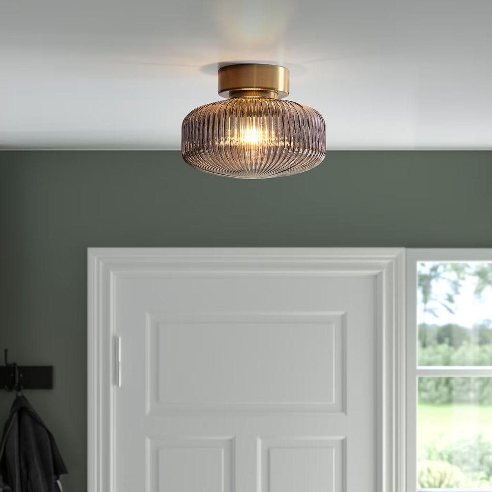Ceiling Lamp Brass/Grey Clear Glass
