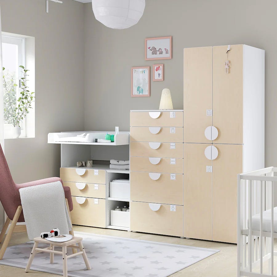 Storage combination, white birch/with changing table