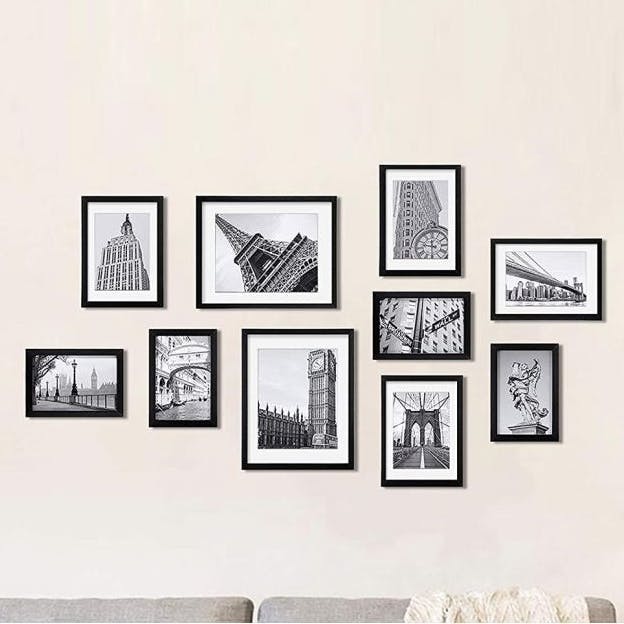 MDF Black and White Set of 10 Picture Frames for Wall Hanging, For