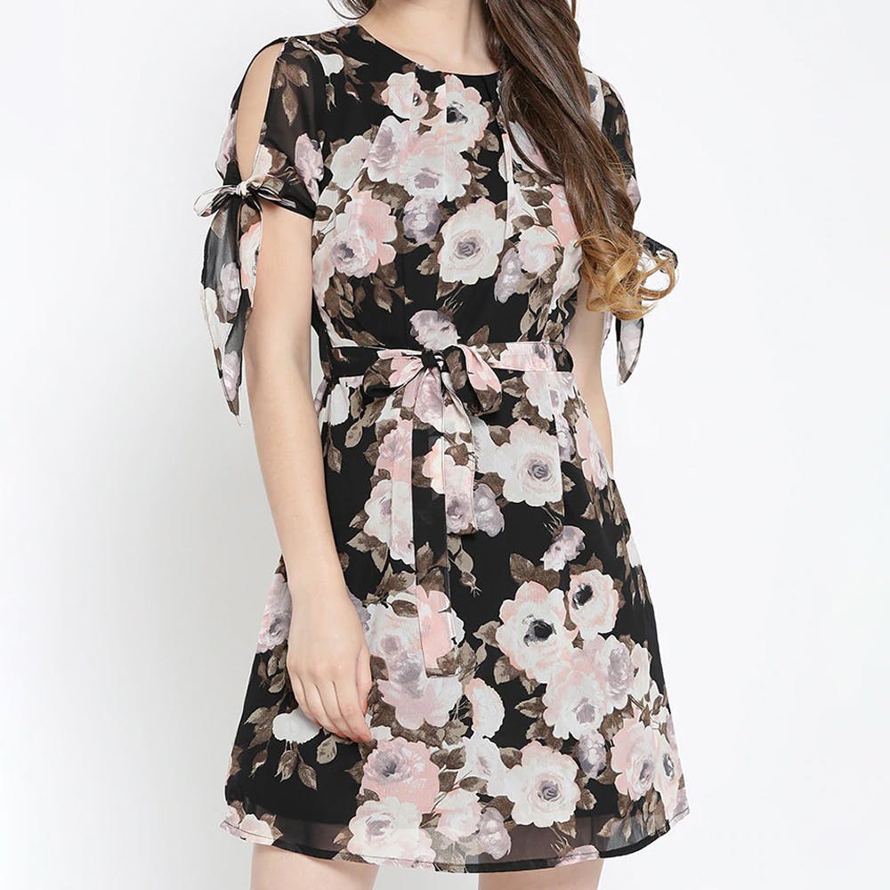 Limeroad - Multicolored Floral Printed Belted Dress