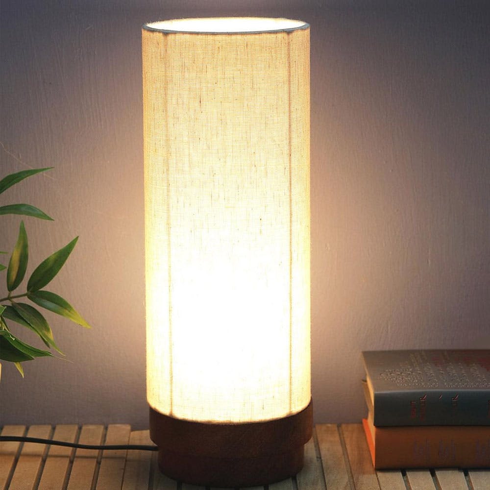 Ivory Fabric Lamp with Wooden Base