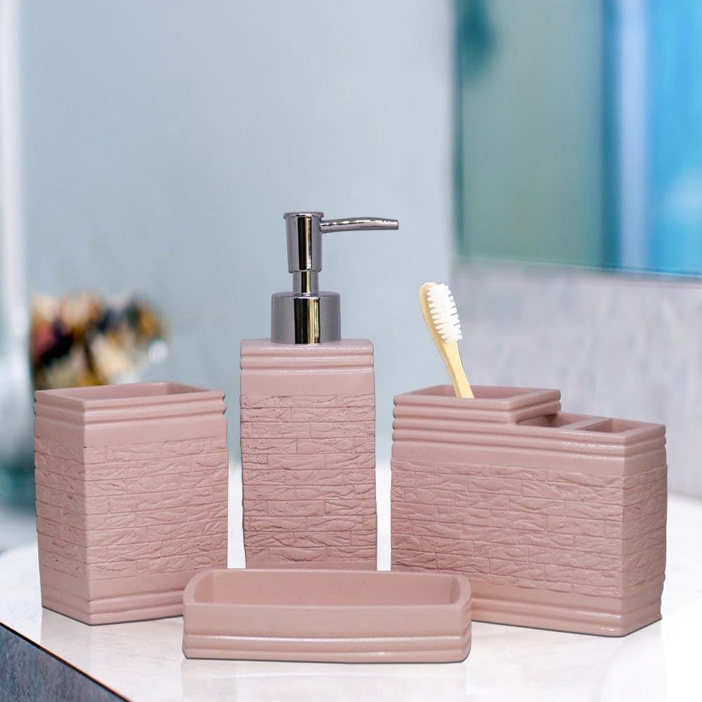 Brick Textured Solid Polyresin Bathroom Set