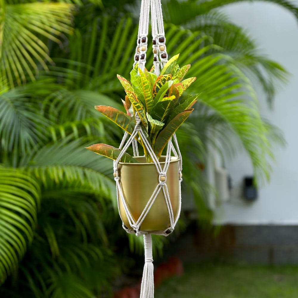 Handcrafted Macramé Hanging Planter with Wooden Beads