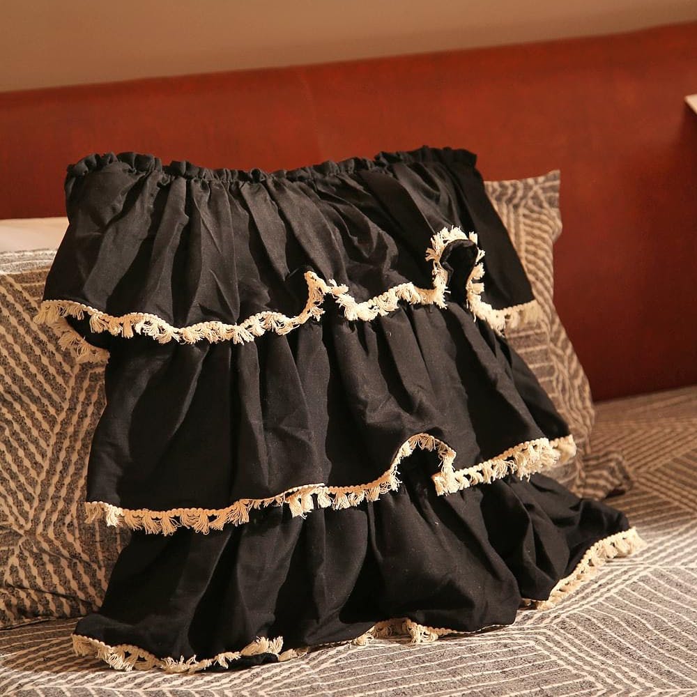 Cotton Cushion Cover with Frills & Tassels
