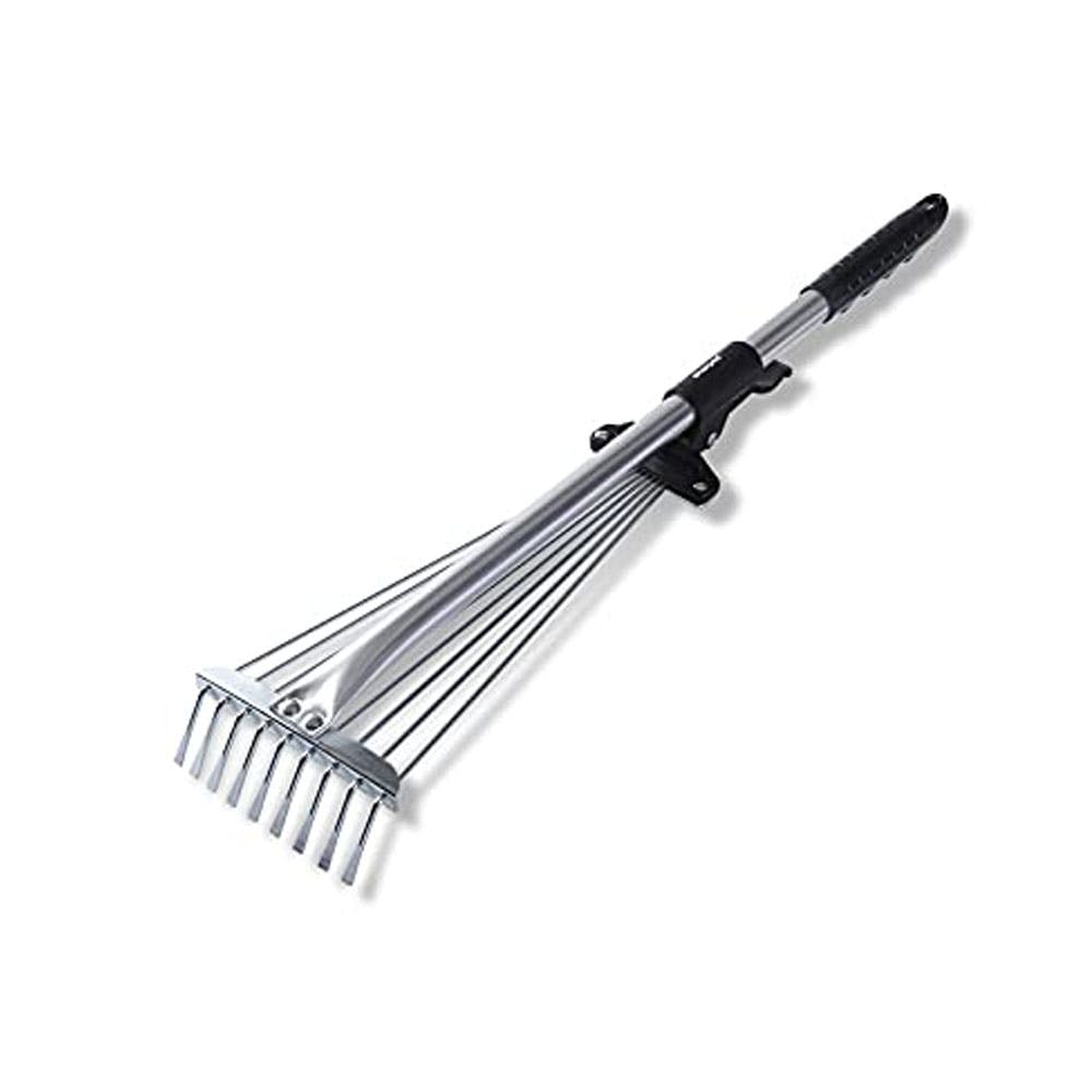 Sharpex Telescopic Metal Rake, Adjustable Rake for Quick Clean Up of Lawn and Yard, Garden Leaf Rake, Expanding Handle with Adjustable Folding Head - Silver