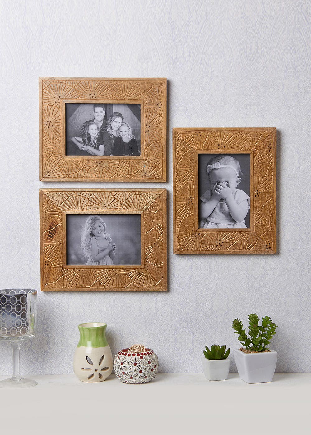 Set of 3 Wooden Carved Photo Frame