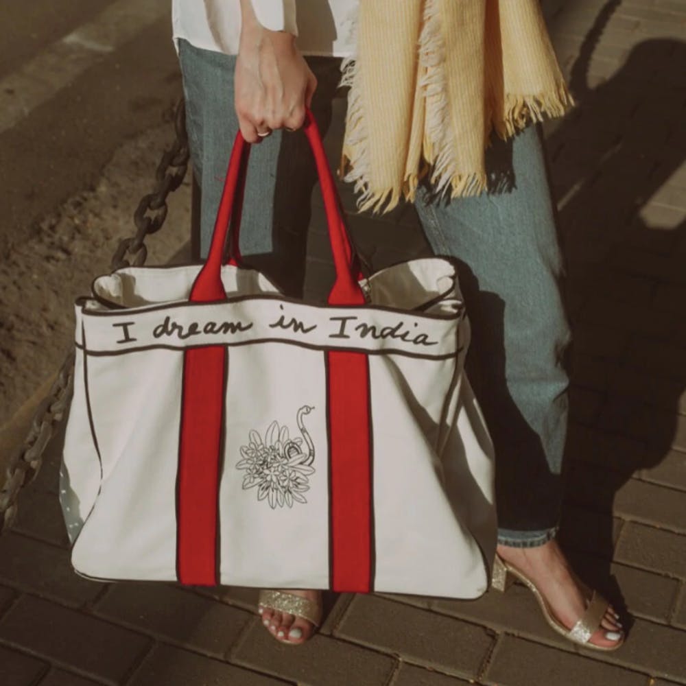 jujube Canvas Bag red-white themed print casual look Bags Canvas Bags 