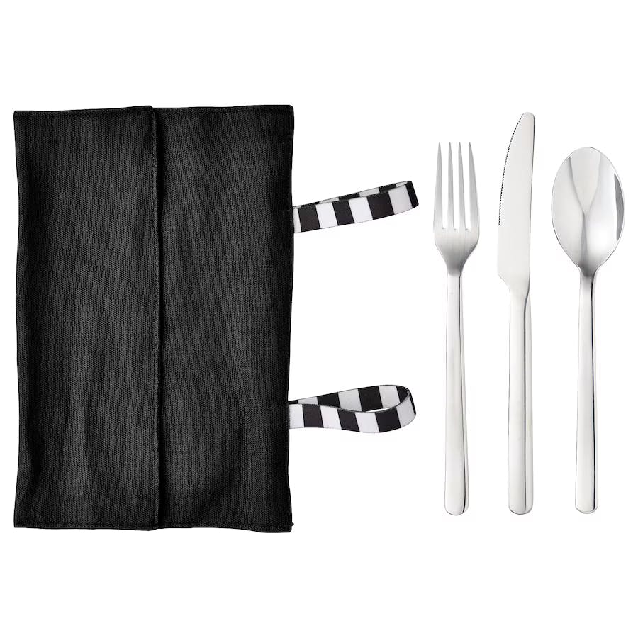 Travel Cutlery With Case, Stainless Steel/Black