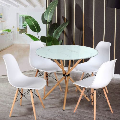 Corona Solidwood 4 Seater Dining Set in White Colour