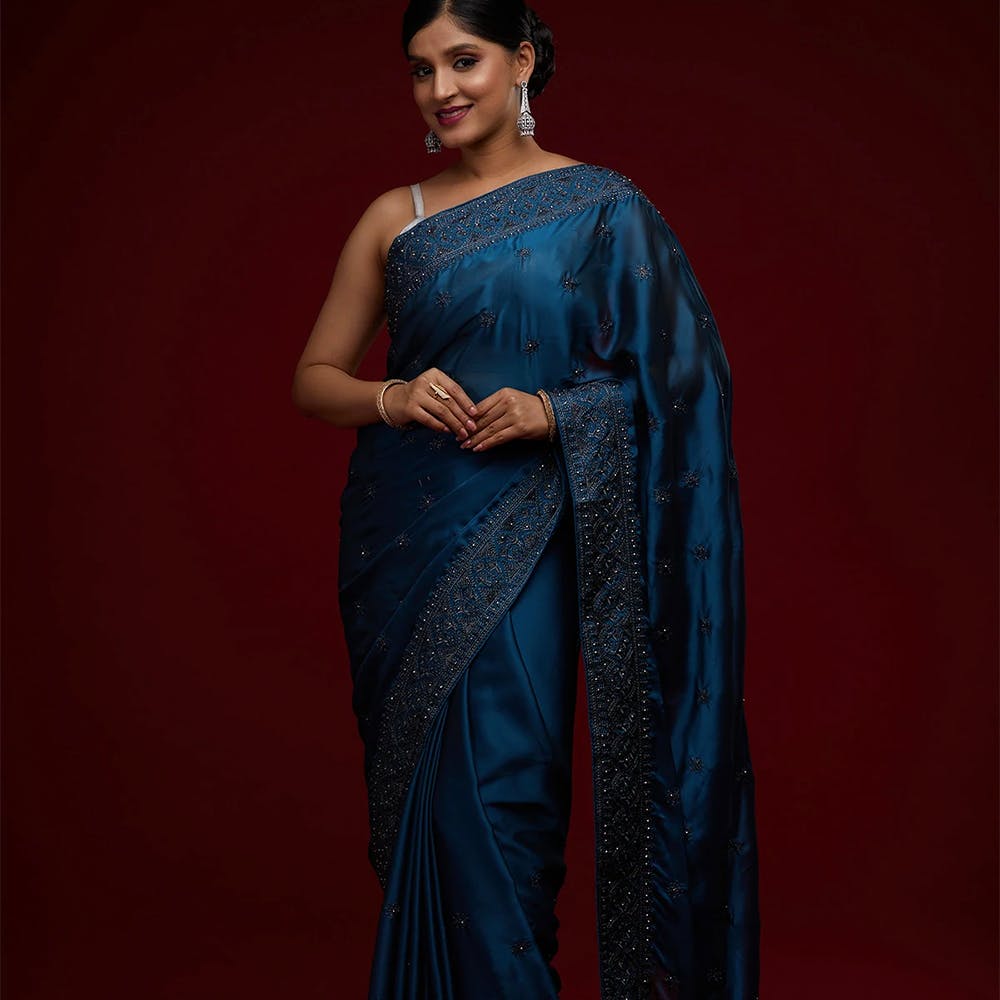 Navy Blue Swarovski Art Silk Designer Saree