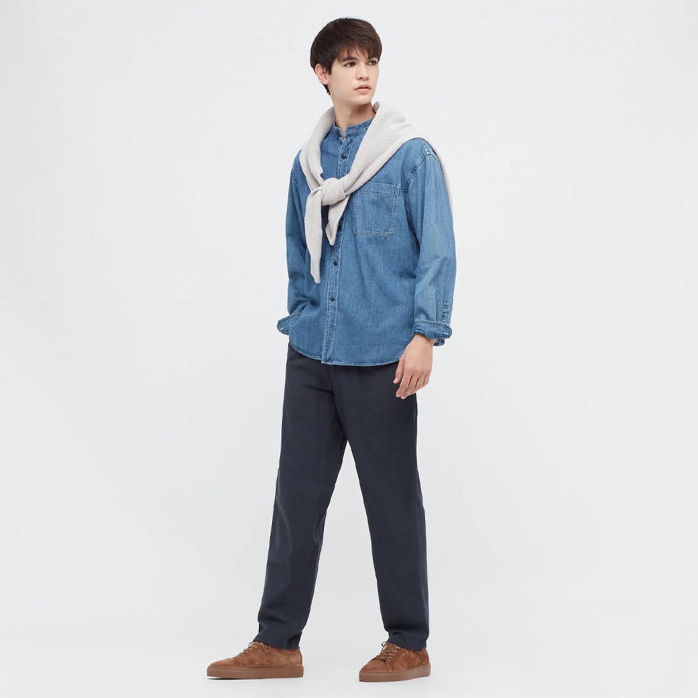 Men Linen Blend Relaxed Trousers