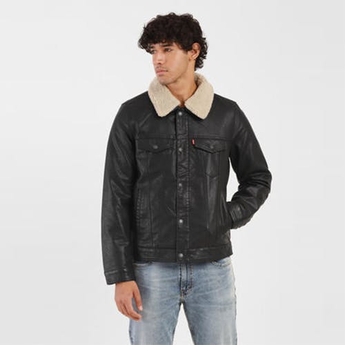 Levi's Black Fur Collar Leather Jacket for Men