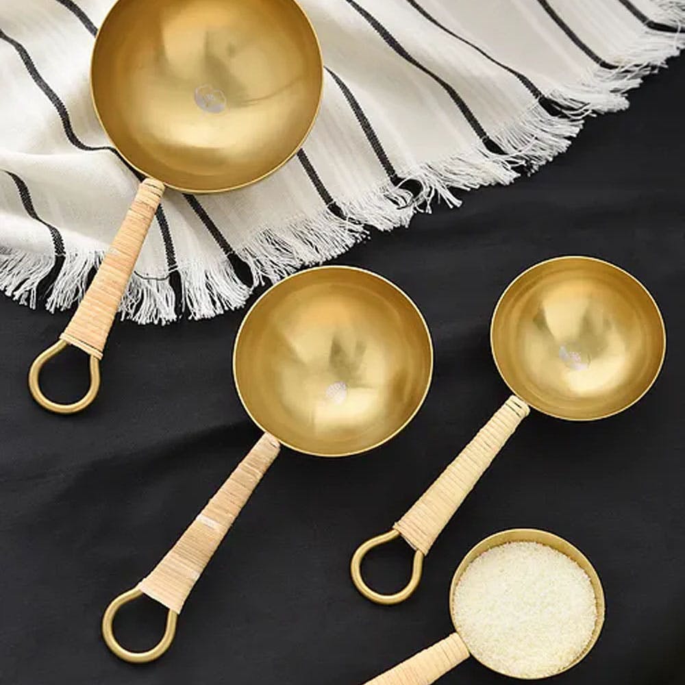 Steel & Rattan Gold Tone Measuring Cups (Set Of 4)