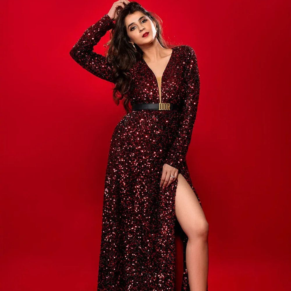 Maroon Sequin Long Gown with Slit (M)