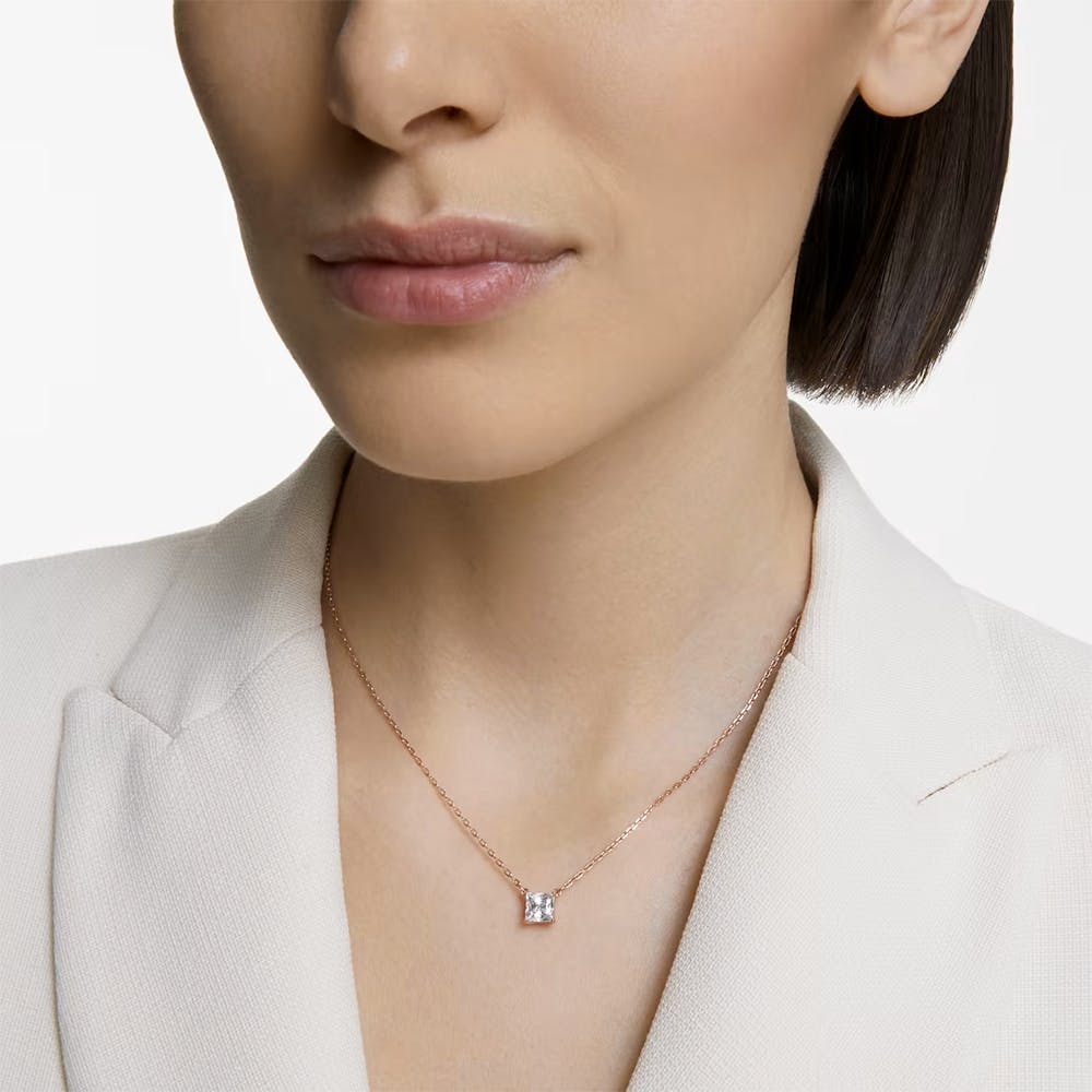 Attract necklace Square cut, White, Rose gold-tone plated