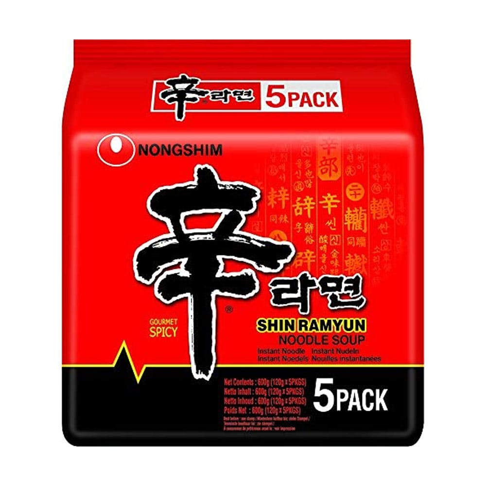 Nongshim Ramyun Korean Style Spicy Noodle Soup Instant Noodles (Pack of 5)
