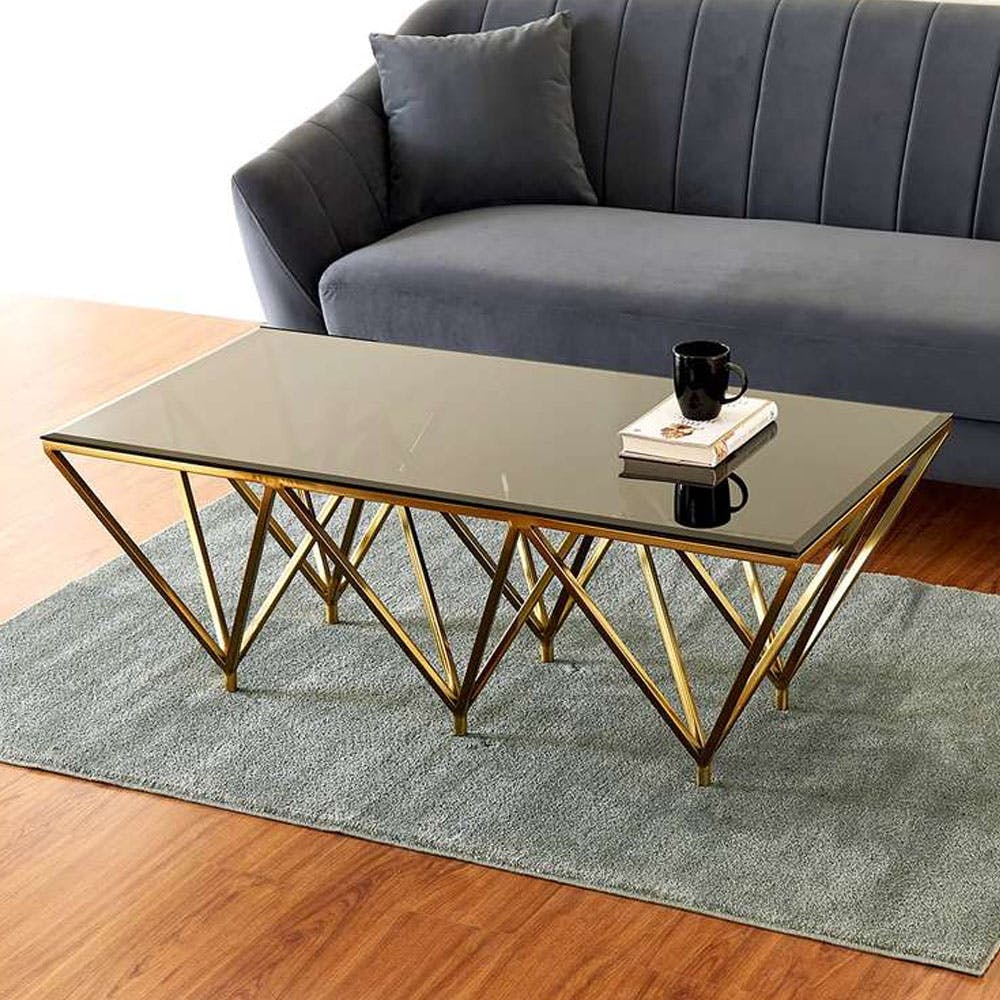 Laval Gold Glass Top Center Table, Home Centre