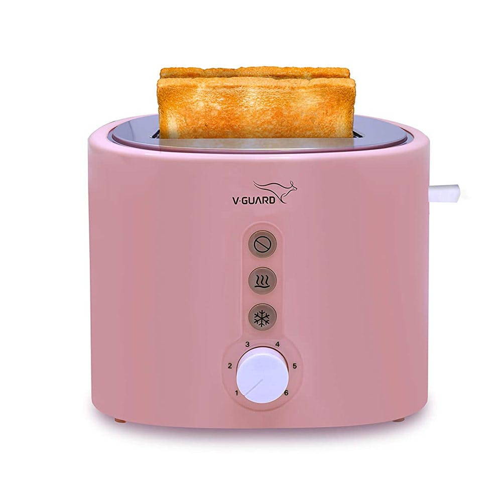 V-Guard VT220 2 Slice Pop-up Toaster with Removable Crumb Collection Tray (800 Watts, Pink)