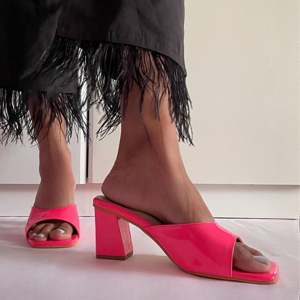 Neon Pink Open Toe Block Heel